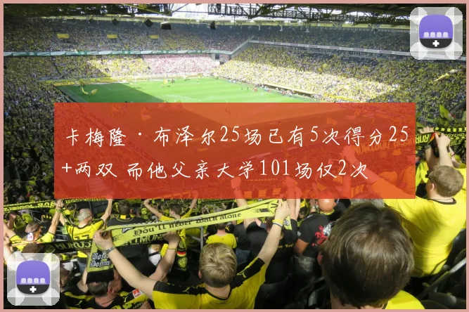 卡梅隆·布泽尔25场已有5次得分25+两双 而他父亲大学101场仅2次